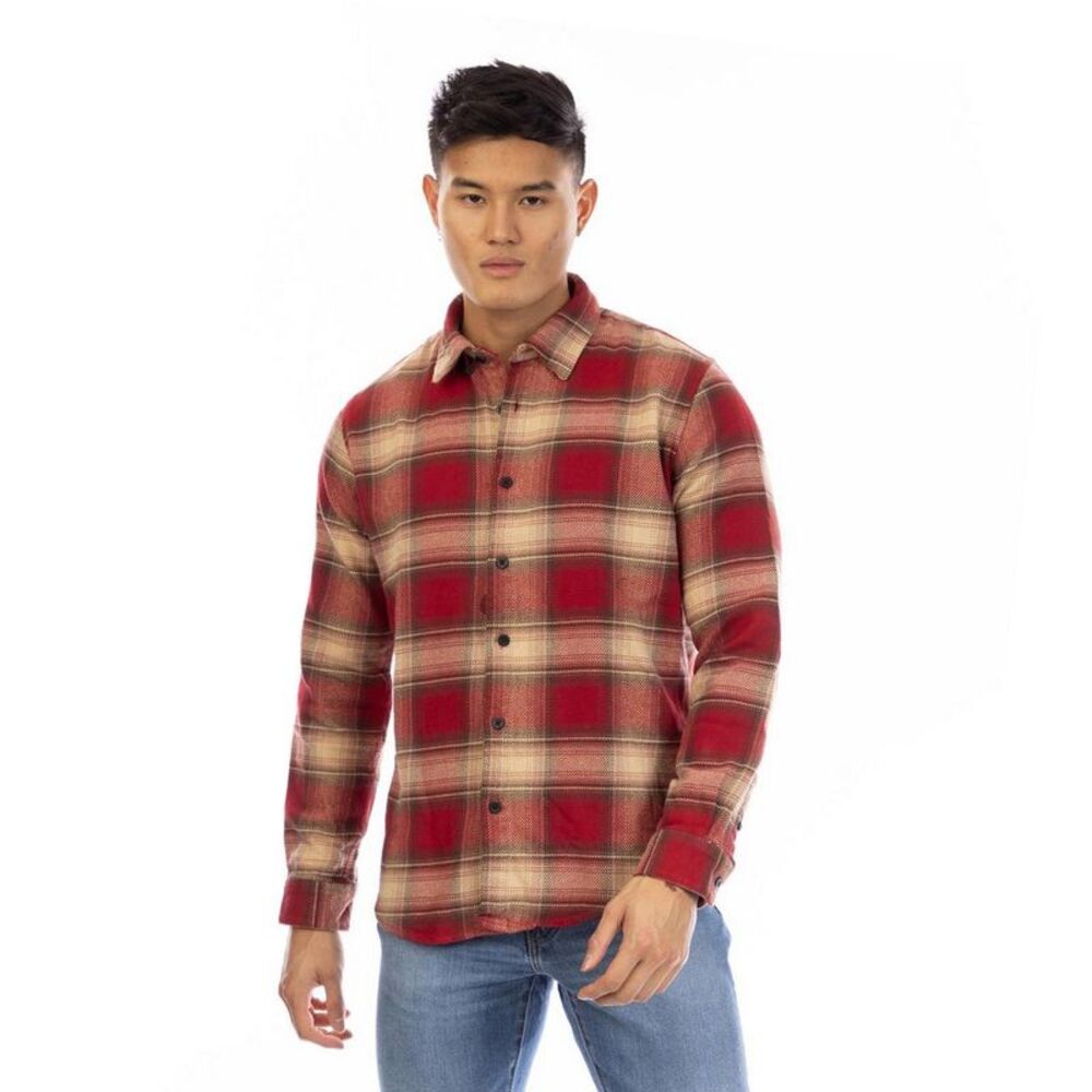 Peter Werth Mens Bagley Plaid Collared Long-Sleeved Shirt / Red